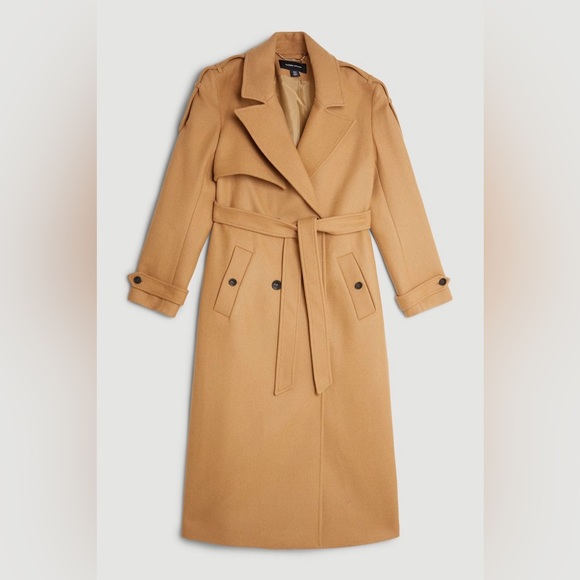 NWT Karen Millen Italian Manteco Wool Blend Self Tie Belted Trench Coat - Picture 5 of 13